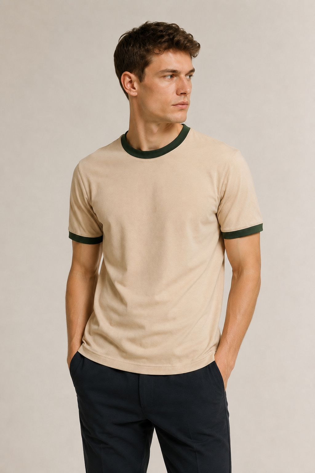 Ringer Beige T-Shirt