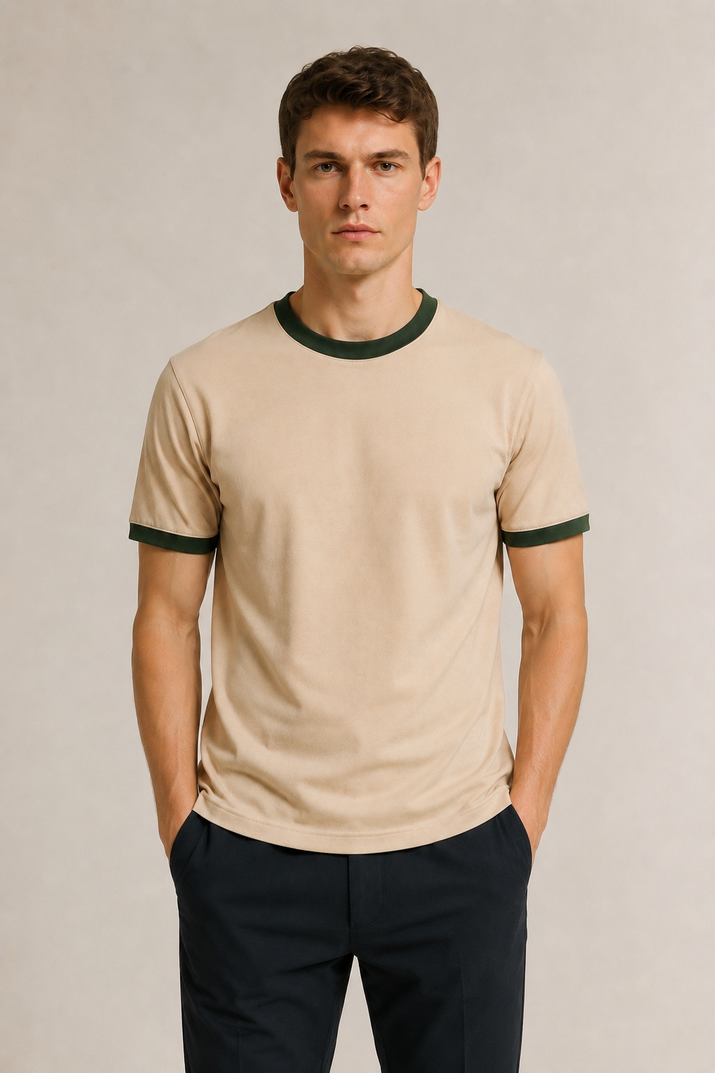 Ringer Beige T-Shirt