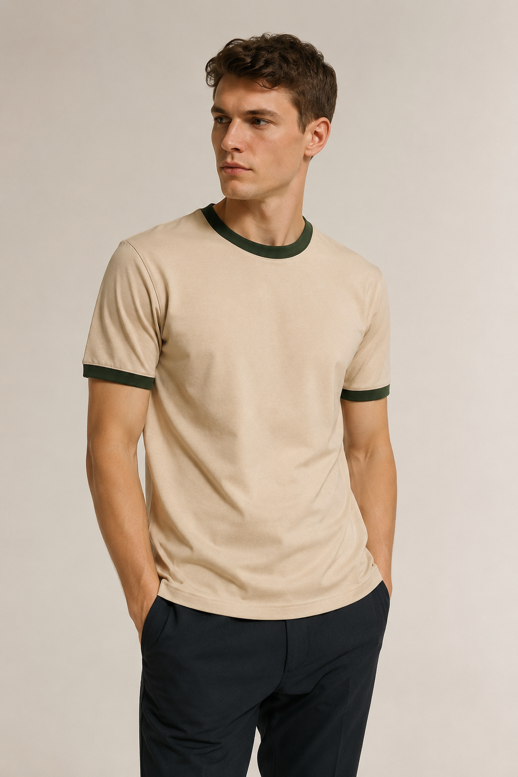 Ringer Beige T-Shirt