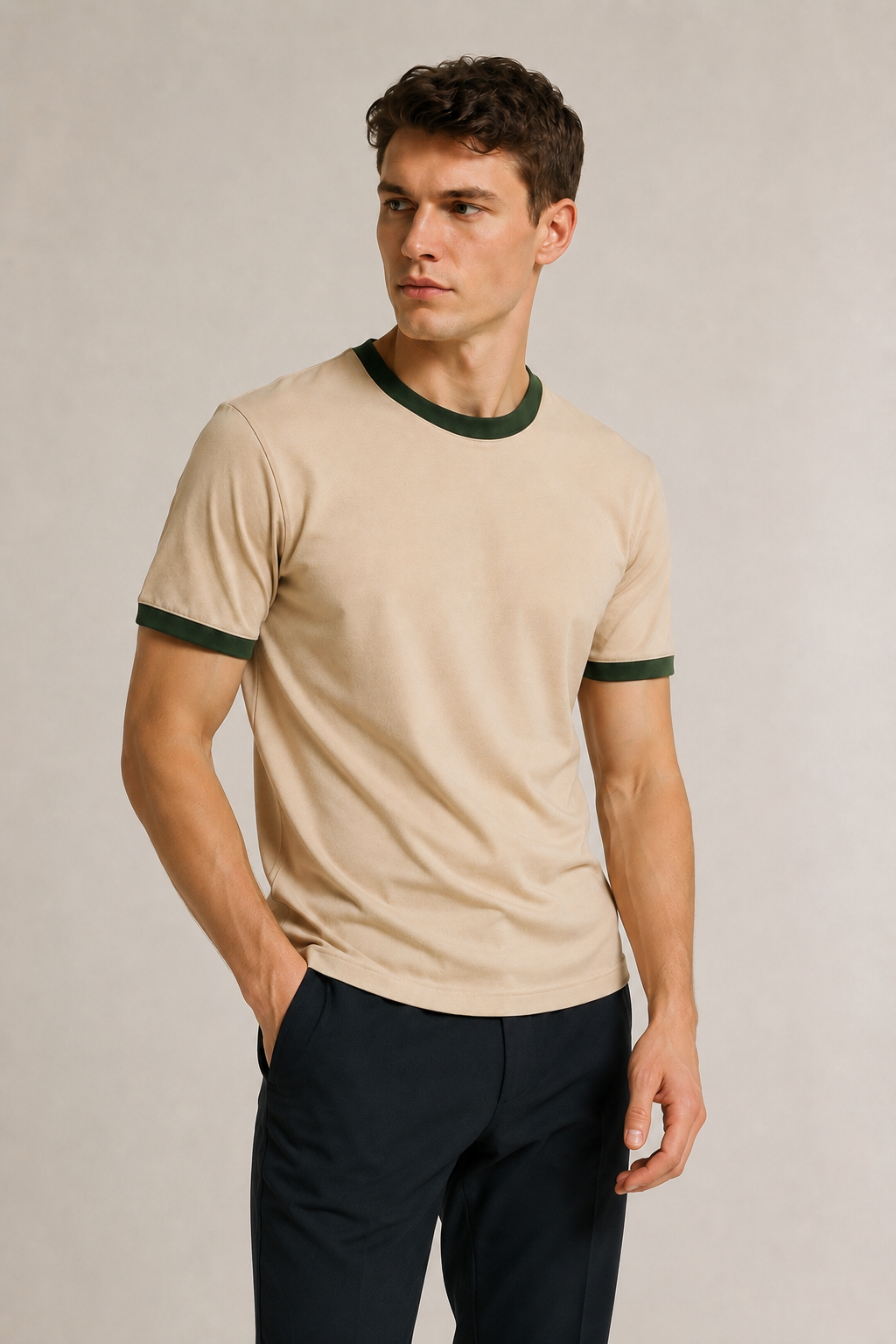 Ringer Beige T-Shirt