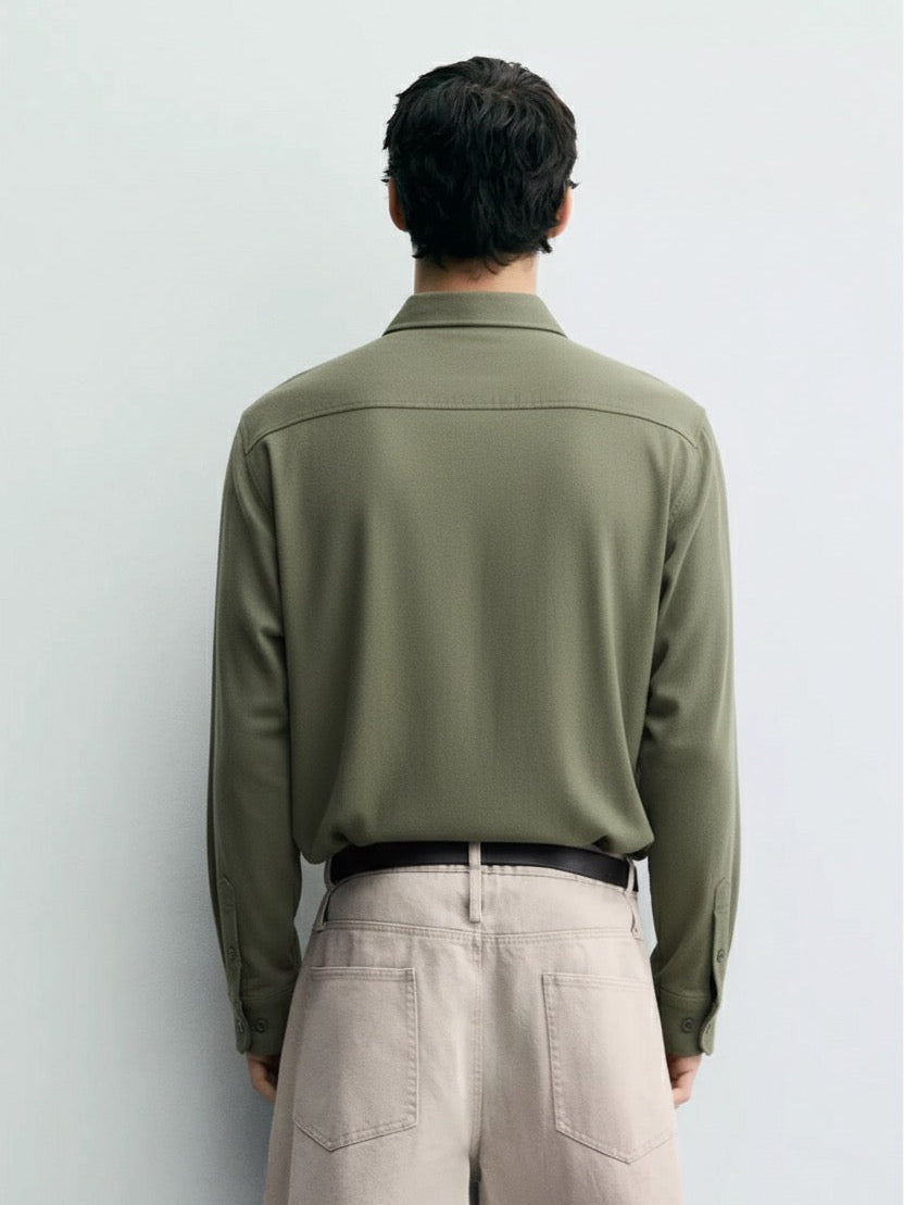 Old Money Men's Olive Green Cotton Shirt