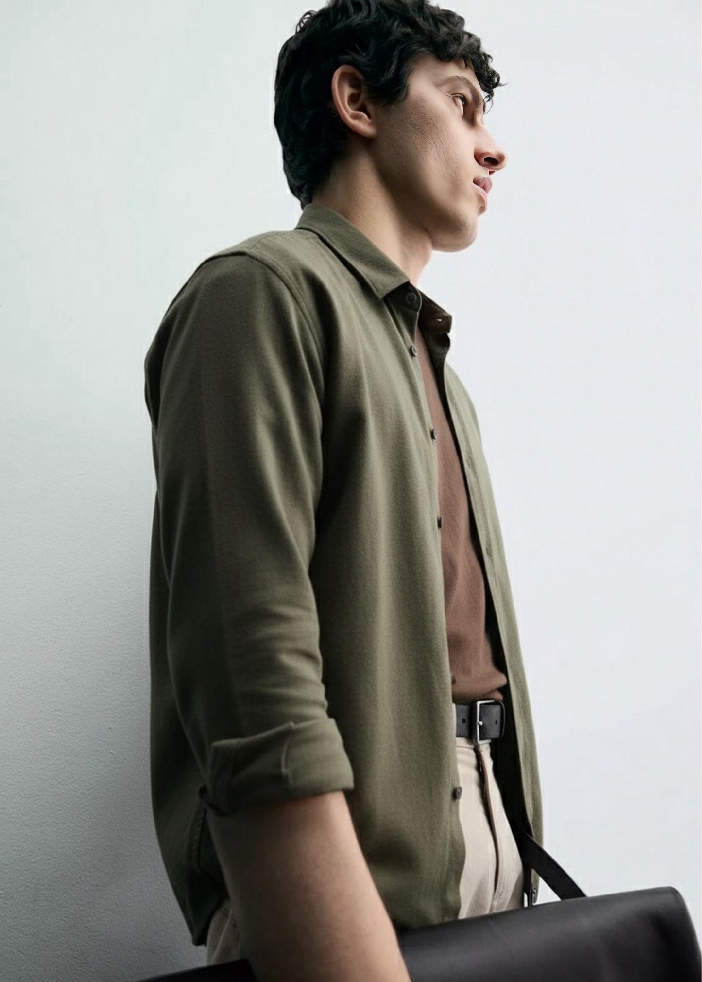 Old Money Men's Olive Green Cotton Shirt