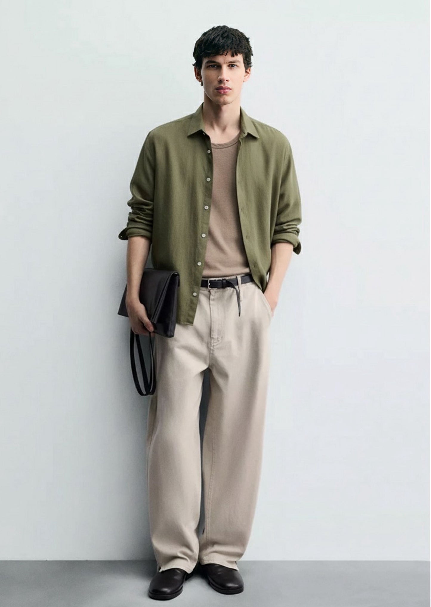 Old Money Men's Olive Green Cotton Shirt