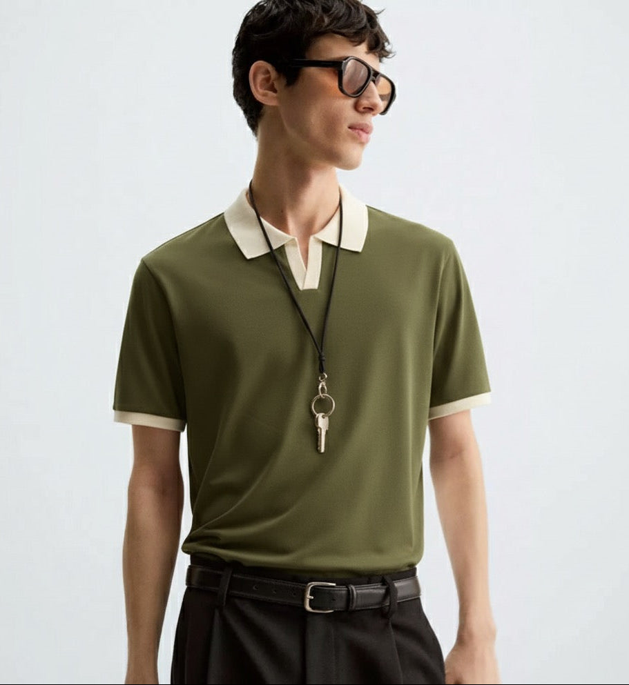 Old Money Men's Olive Green Polo Shirt