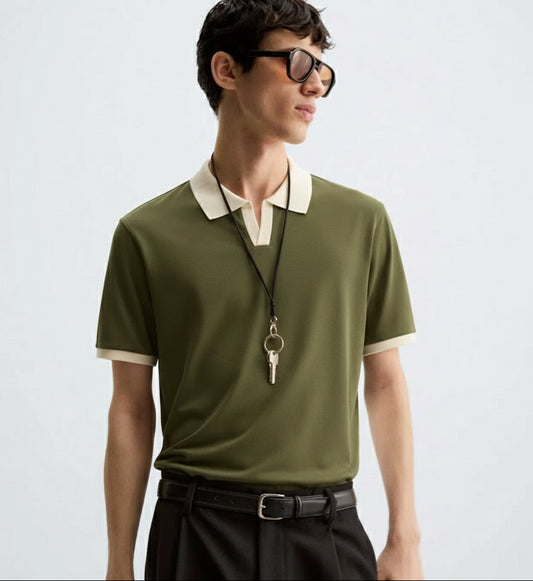 Old Money Men's Olive Green Polo Shirt