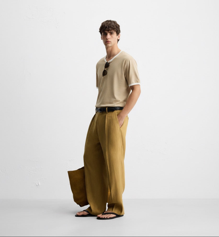 Ringer Beige T-Shirt