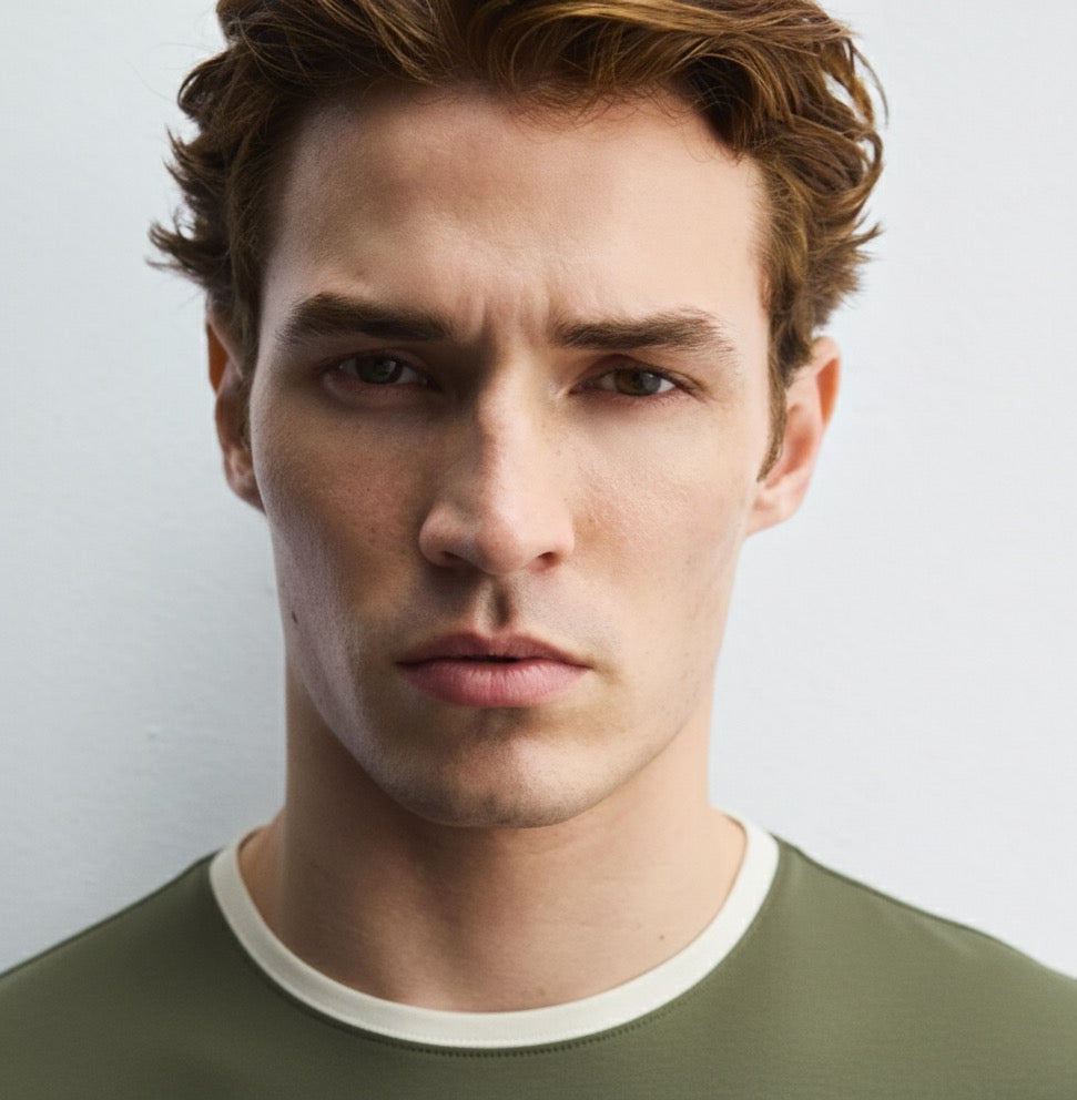 Old Money Men's Khaki Green Ringer Cotton T-Shirt