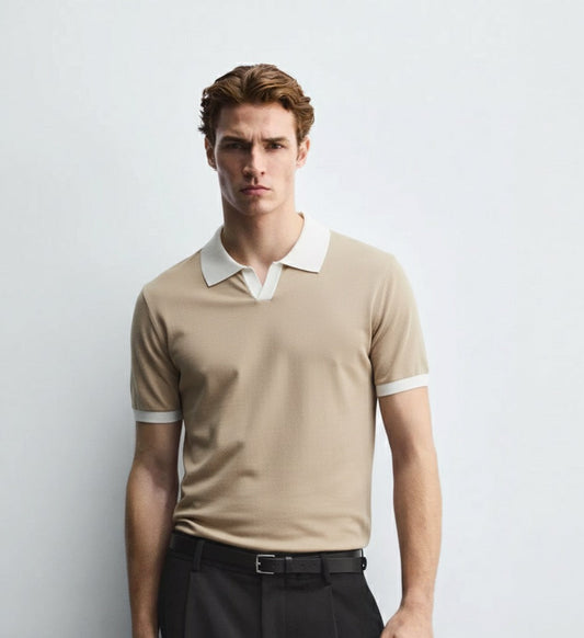 Old Money Men's Beige Knit Polo Shirt