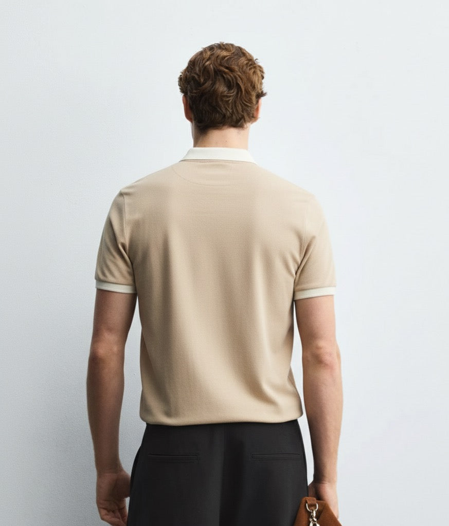 Old Money Men's Beige Knit Polo Shirt