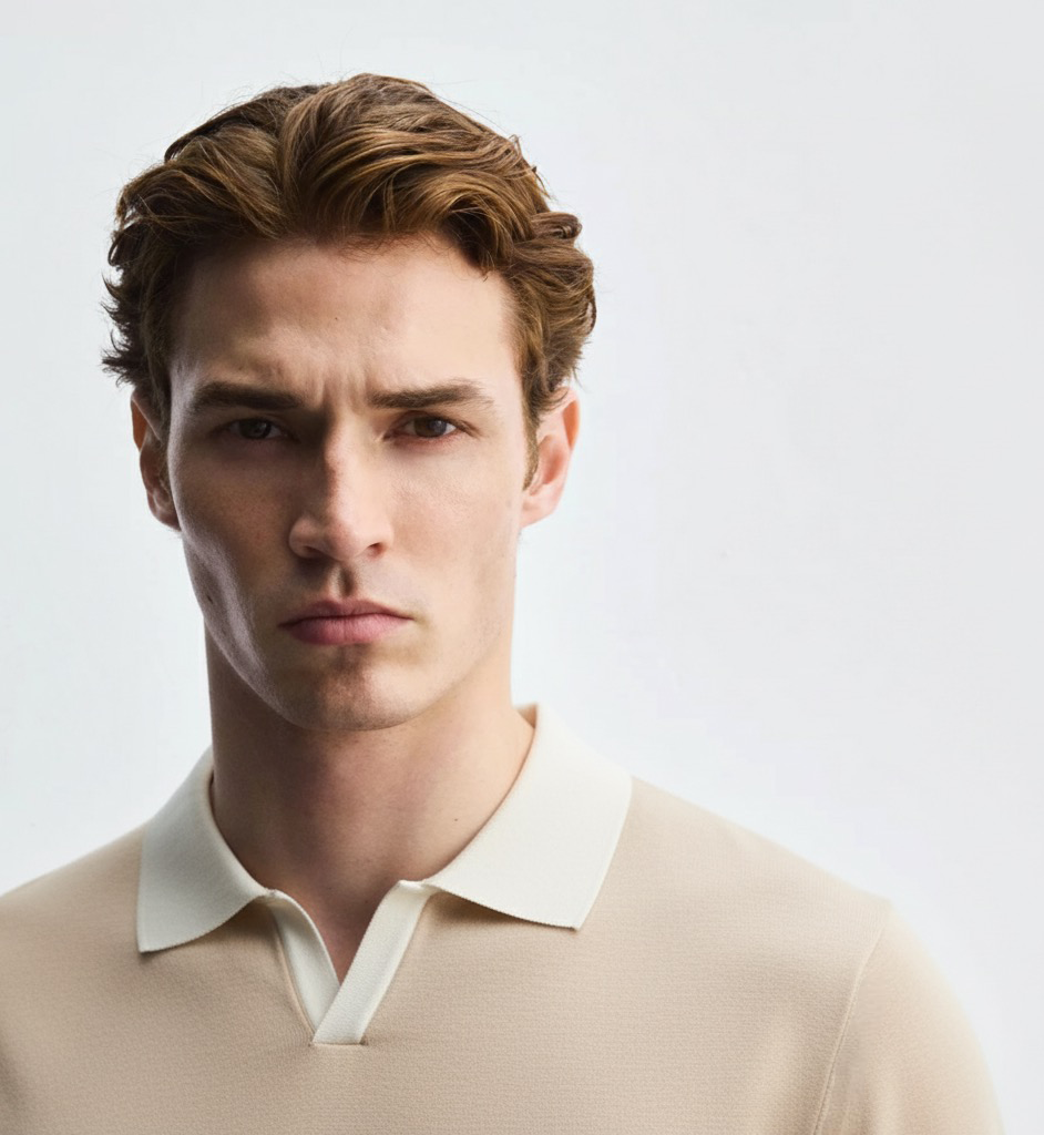 Old Money Men's Beige Knit Polo Shirt