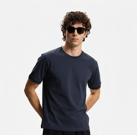 Old Money Men's Navy Blue Cotton T-Shirt