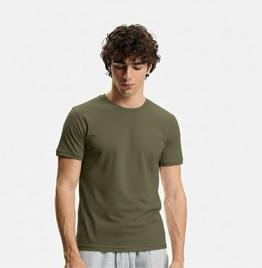 Old Money Men's Khaki Green Cotton T-Shirt