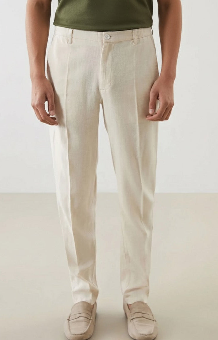 Old Money Men's Beige Linen Pants