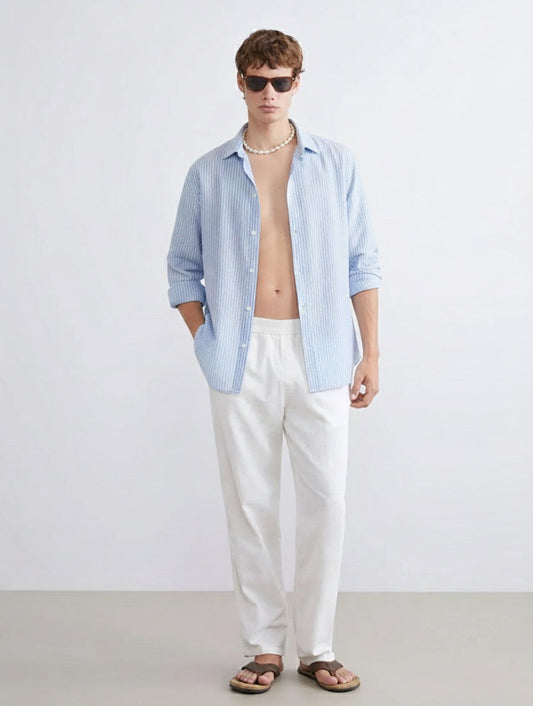 Old Money Men's White Linen Pants