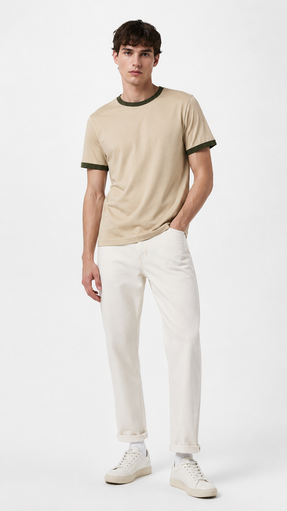 Ringer Beige T-Shirt