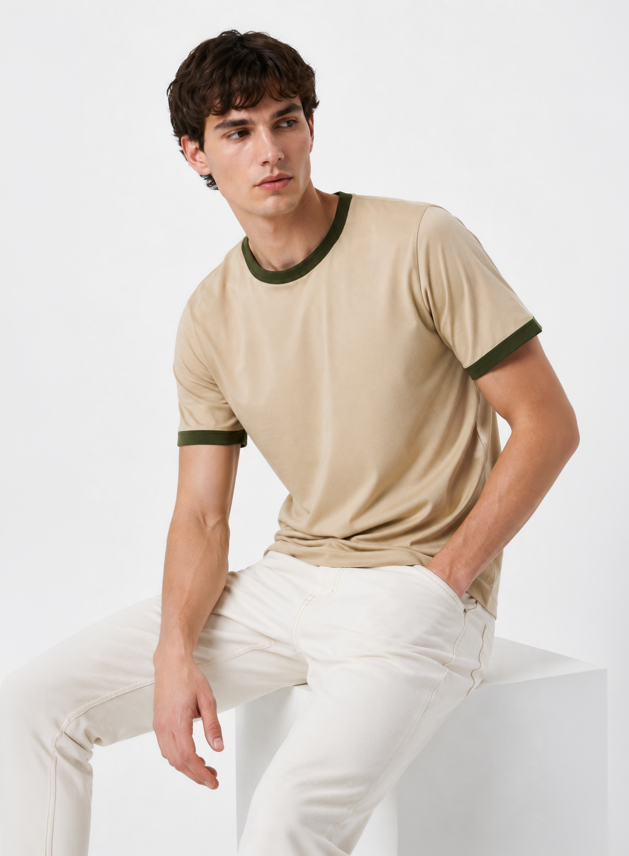 Ringer Beige T-Shirt
