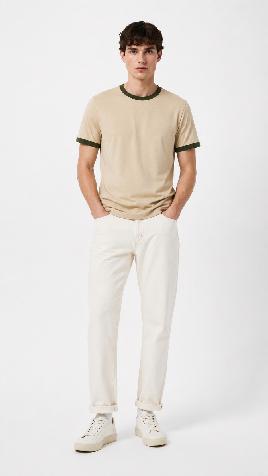 Ringer Beige T-Shirt