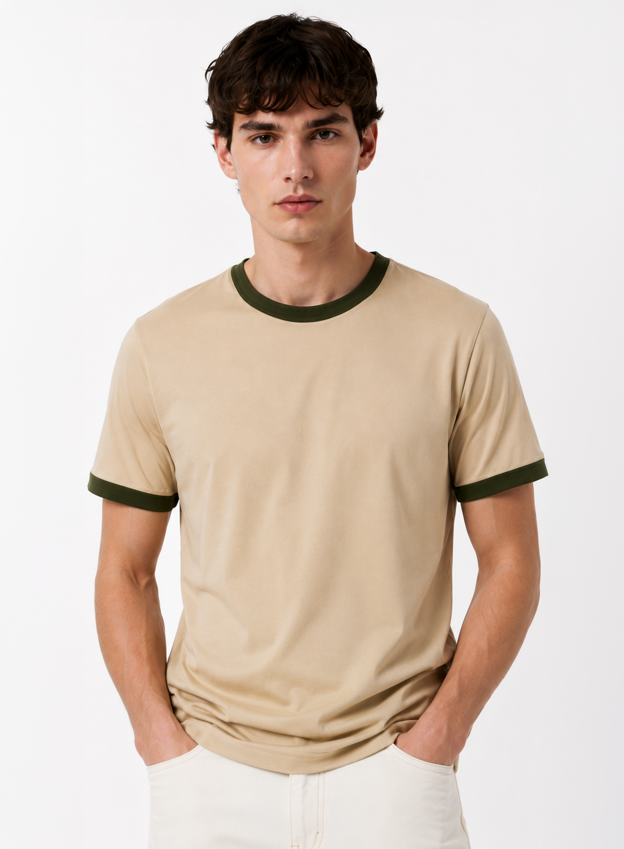 Ringer Beige T-Shirt