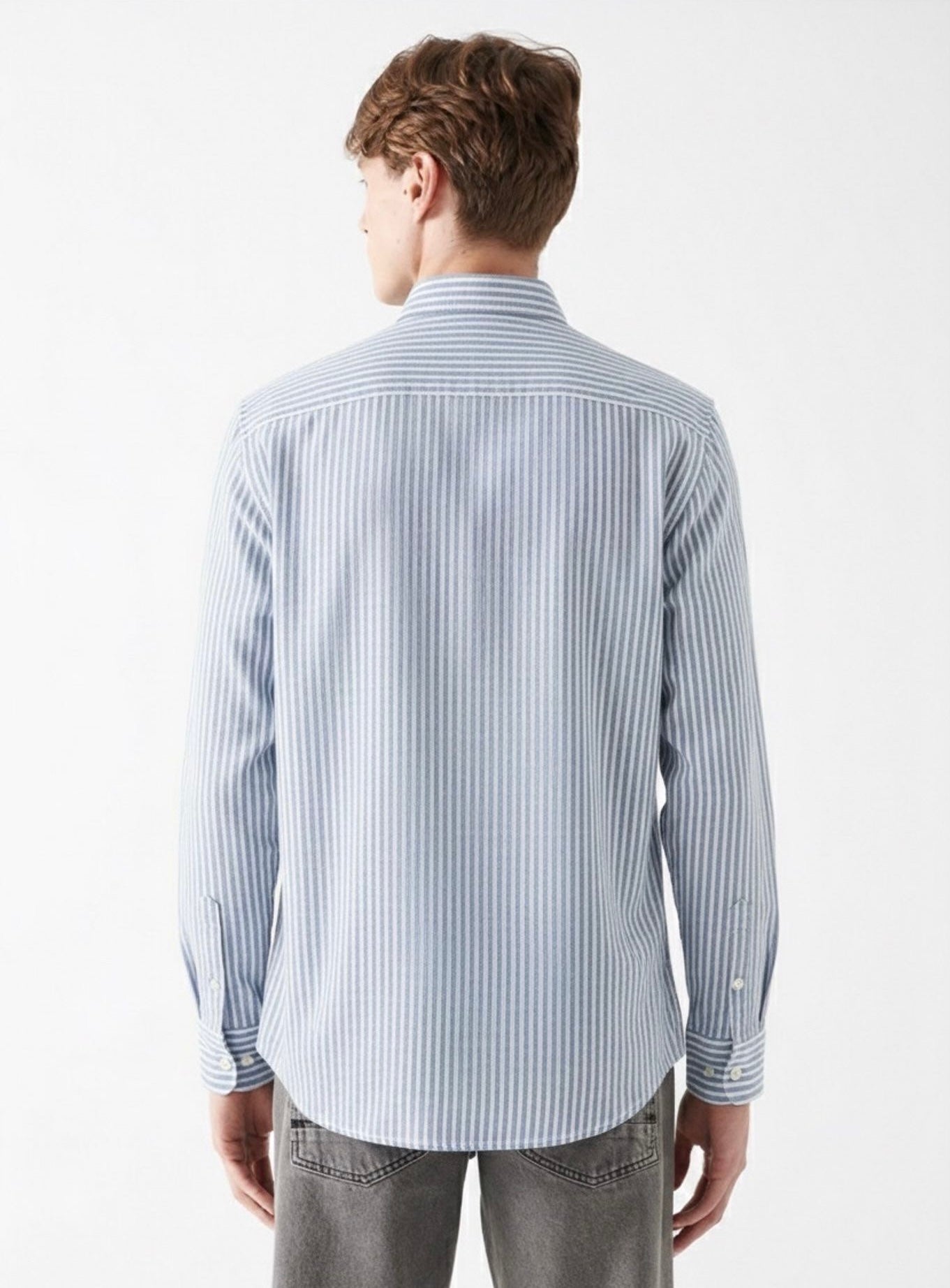 Old Money Men's Light Blue Striped Cotton Shirt - Classic Long Sleeve